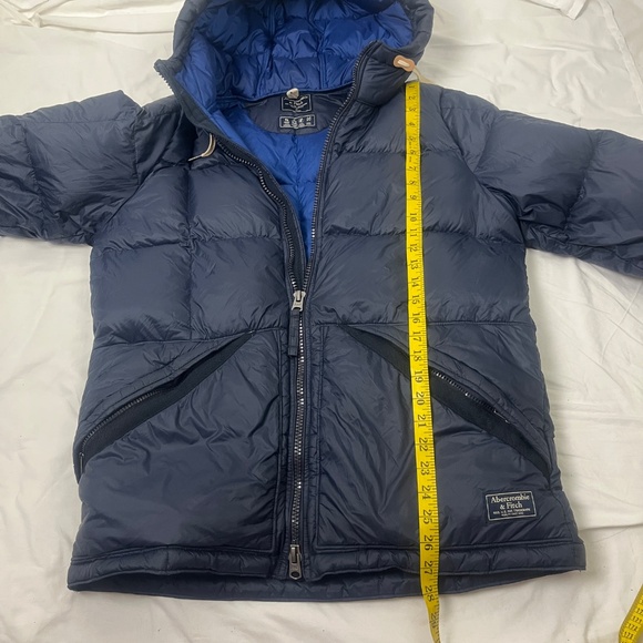 Abercrombie Fitch Women’s Duck Down Puff Jacket Sz M Hoodies 2 Way Zip Navy Blue - Picture 11 of 12